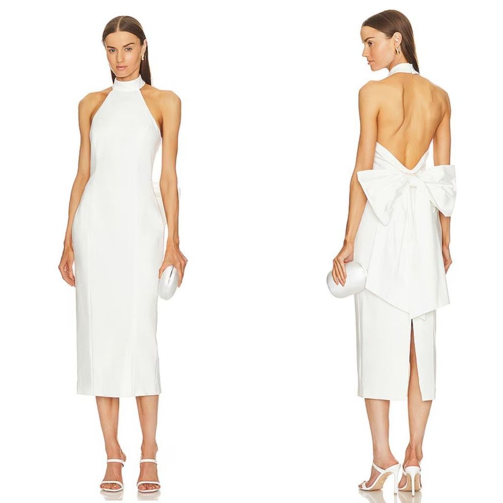 Elliatt Open Back Halter Mock Neck Bow Detail Odori Midi Dress White Small $280